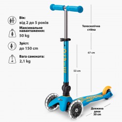 Самокат MICRO складной серии Mini Deluxe Foldable LED – Голубой океан фото-8